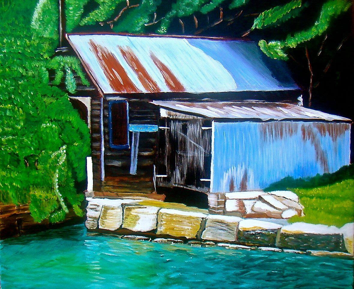 &quot;Water Front Shack-Sydney&quot; Acrylic on Canvas. Artist Ian Somerville.